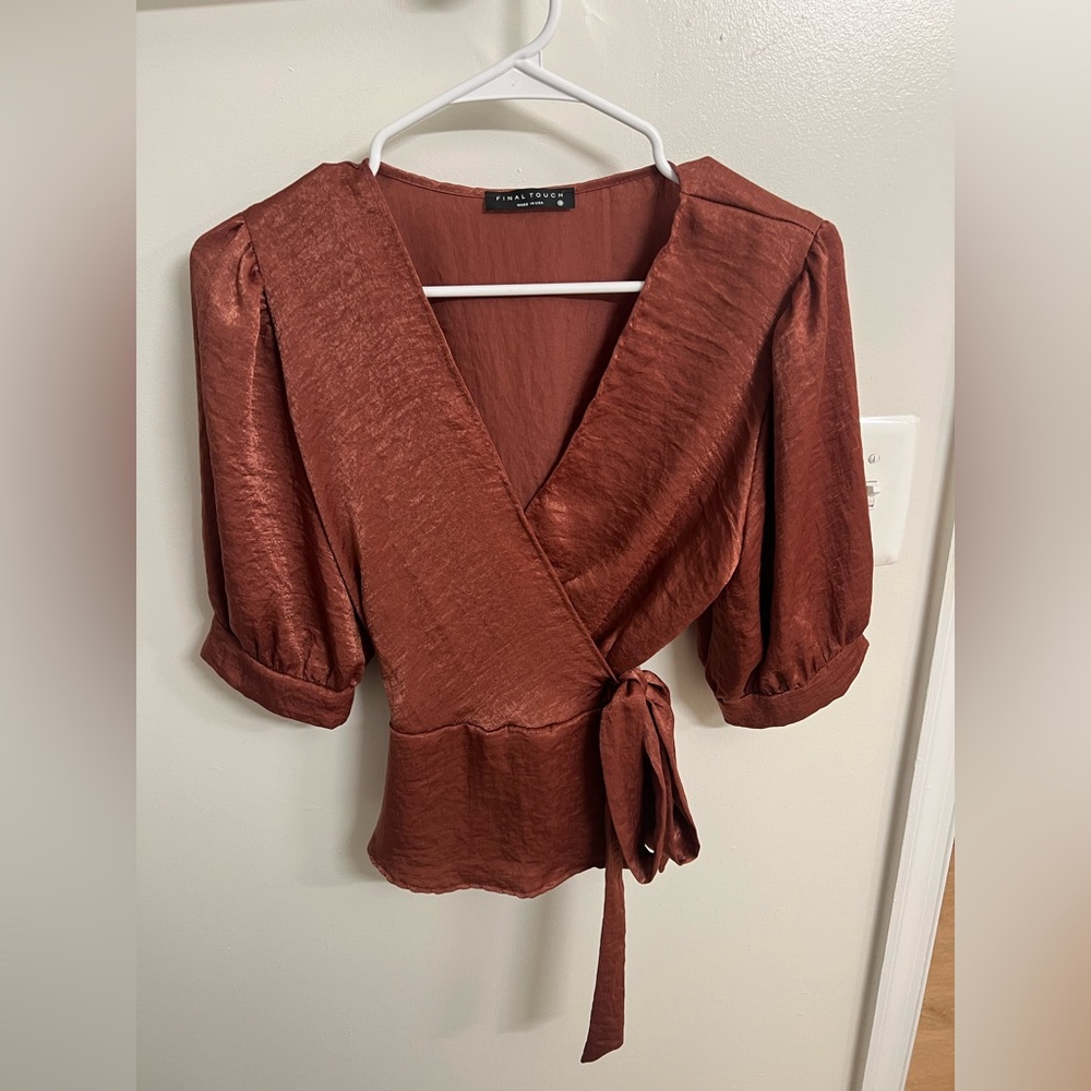 Copper silky wrap top
